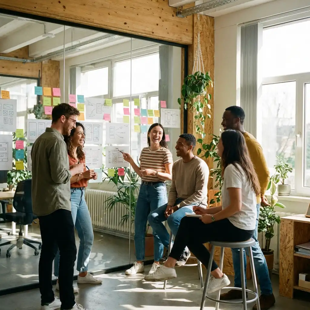 Artisan craftsperson working in a bright Nordic workshop
